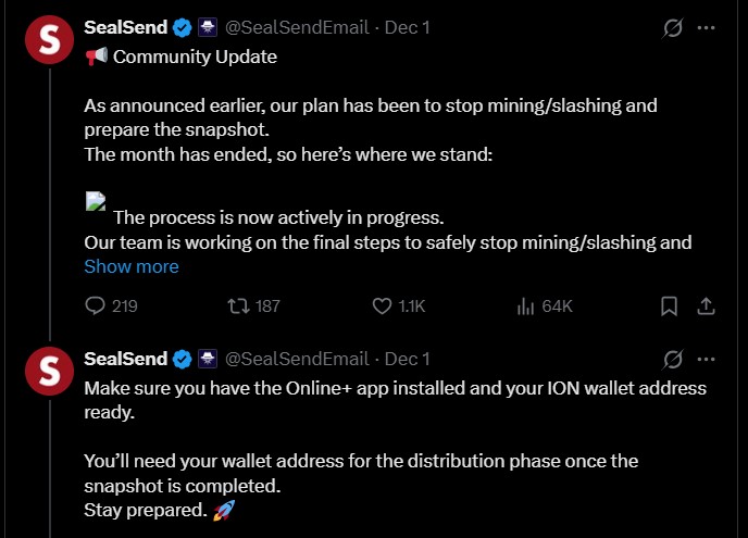Mining Stopped, Seal Snapshot Coming