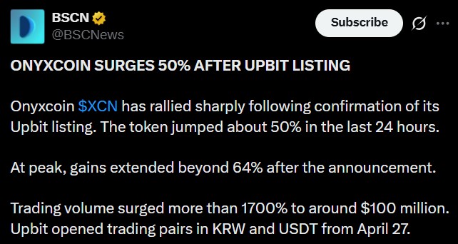 Onyxcoin (XCN) Upbit listing