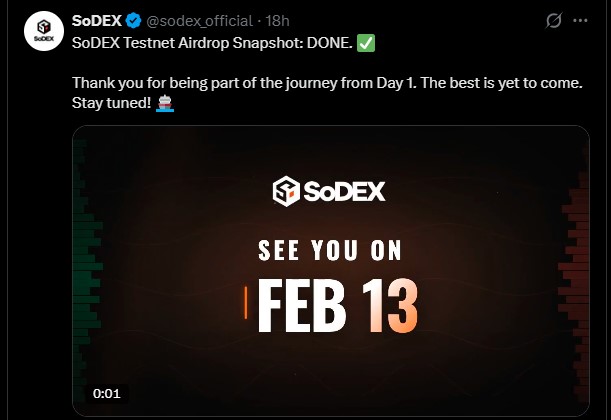Sodex Testnet Airdrop Snapshot Ends