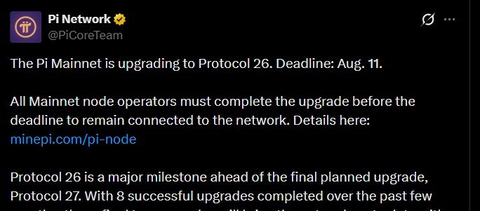 Event: Protocol 26 Mainnet upgrade deadline Event: Protocol 26 Mainnet upgrade deadline