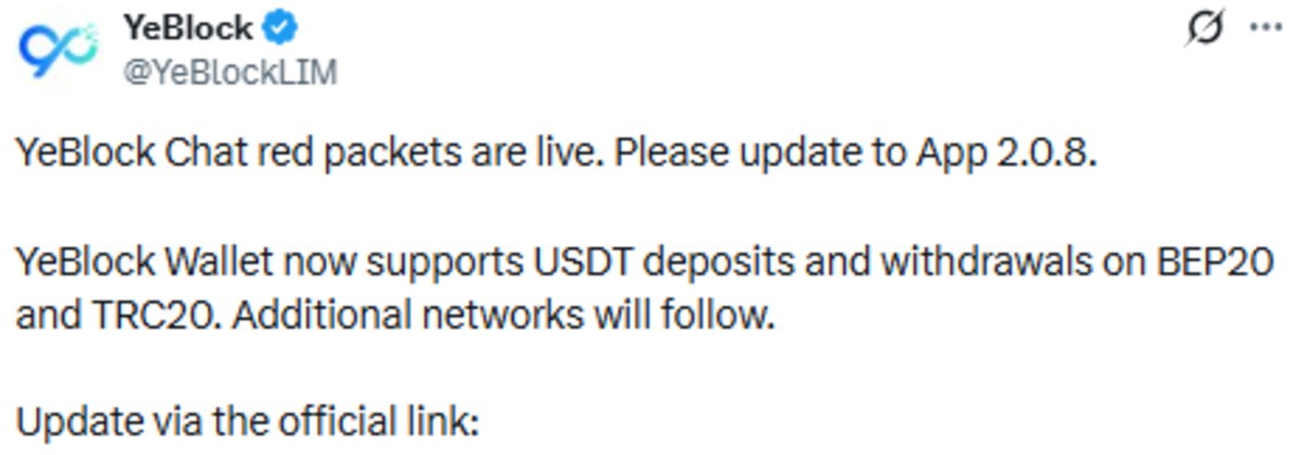 YeBlock Chat news X Post showing app update YeBlock Chat news X Post showing app update