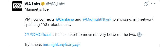 Cardano USDM to Midnight Transfer