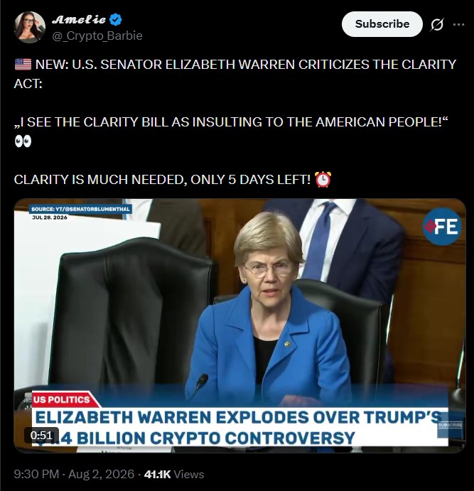 Elizabeth Warren Against CLARITY Act 2026 Elizabeth Warren Against CLARITY Act 2026