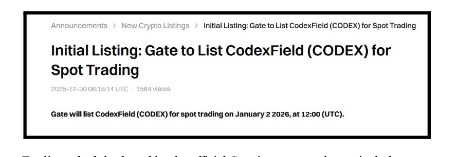 Gateio Listing Codexfield