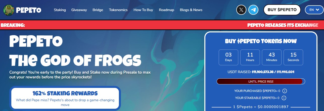 Pepeto.io presale dashboard