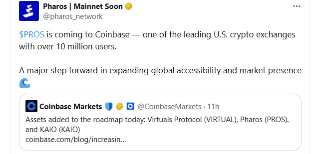 Pharos $PROS Coinbase Listing