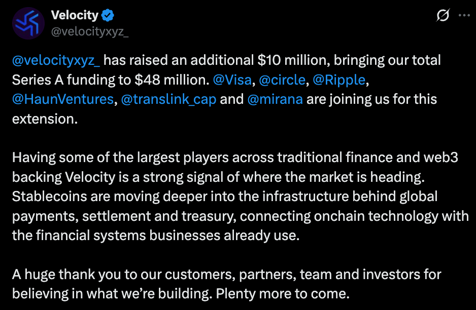 Velocity Stablecoin Funding