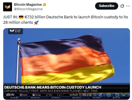 JUST IN: €732 billion Deutsche Bank to launch Bitcoin custody JUST IN: €732 billion Deutsche Bank to launch Bitcoin custody
