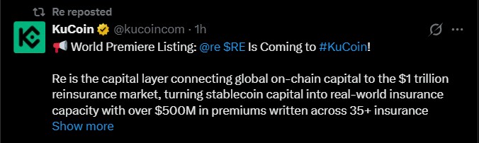 RE Token Listing on Kucoin