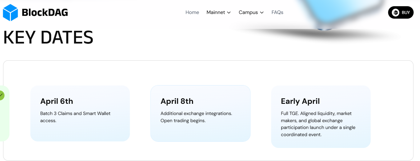 BlockDAG key dates showing April 6 and April 8 events BlockDAG key dates showing April 6 and April 8 events