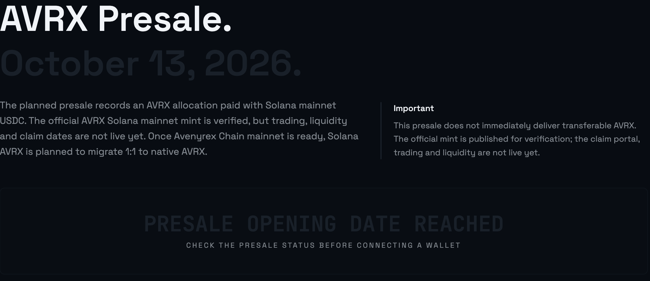 AVRX Presale page AVRX Presale page