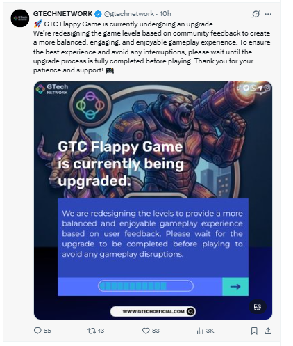 GTech Network GTC Flappy Game upgrade update June 2026