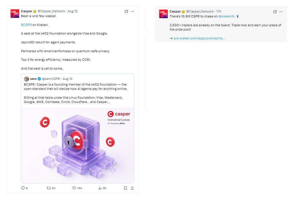 Casper Network confirmed its CSPR listing news on Kraken