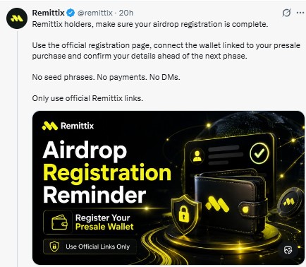 Remittix Airdrop Registration Reminder