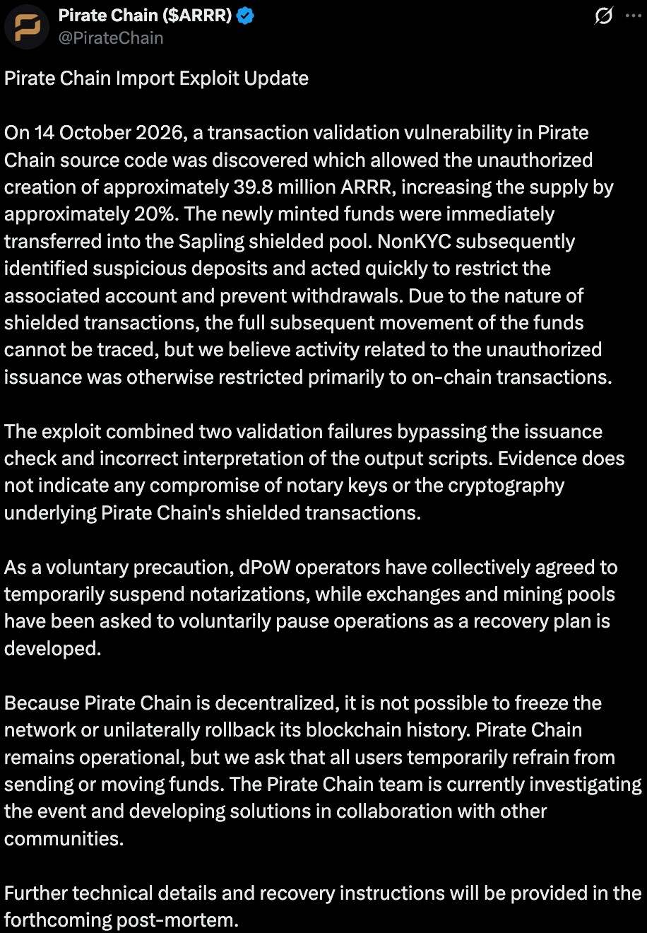 Pirate Chain official Tweet