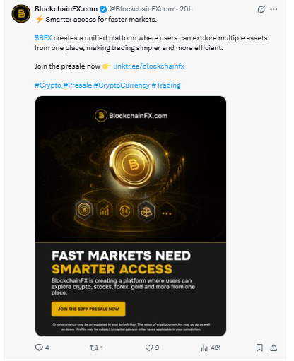 BlockchainFX: tweet smarter access, faster markets. BFX token presale 2026 
