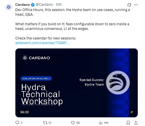 per the official Cardano X post