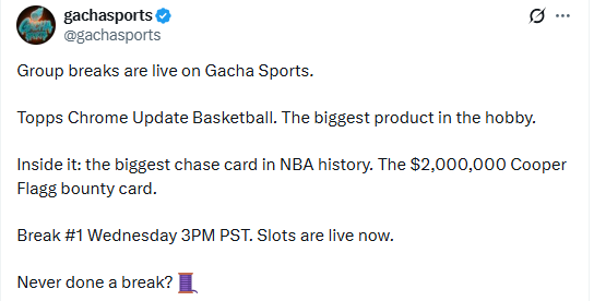 Group breaks are live on Gacha sports Group breaks are live on Gacha sports