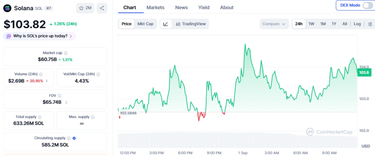 Official CoinMarketCap Chart showing SOL price details Official CoinMarketCap Chart showing SOL price details