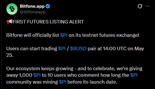 Pi Network Get First Futures Listing on Bitfone
