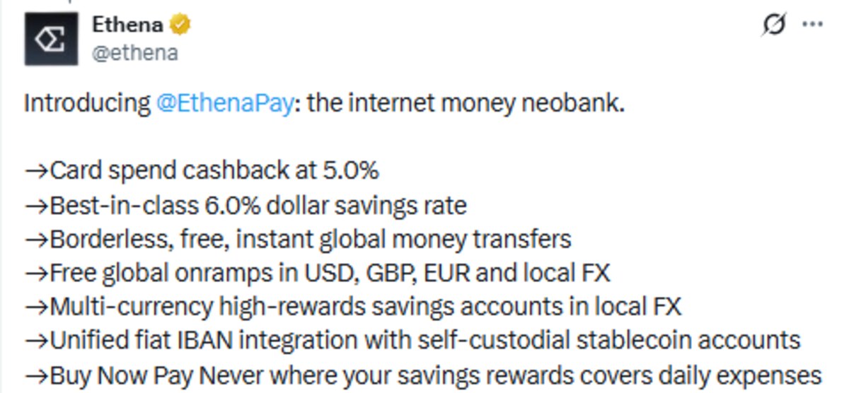Official Ethena X Post showing ethena pay update 