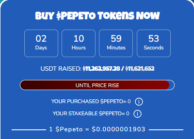 pepeto presale dashboard today