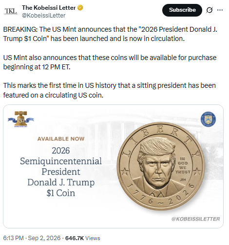 Trump $1 Coin US Mint Price Design and Launch