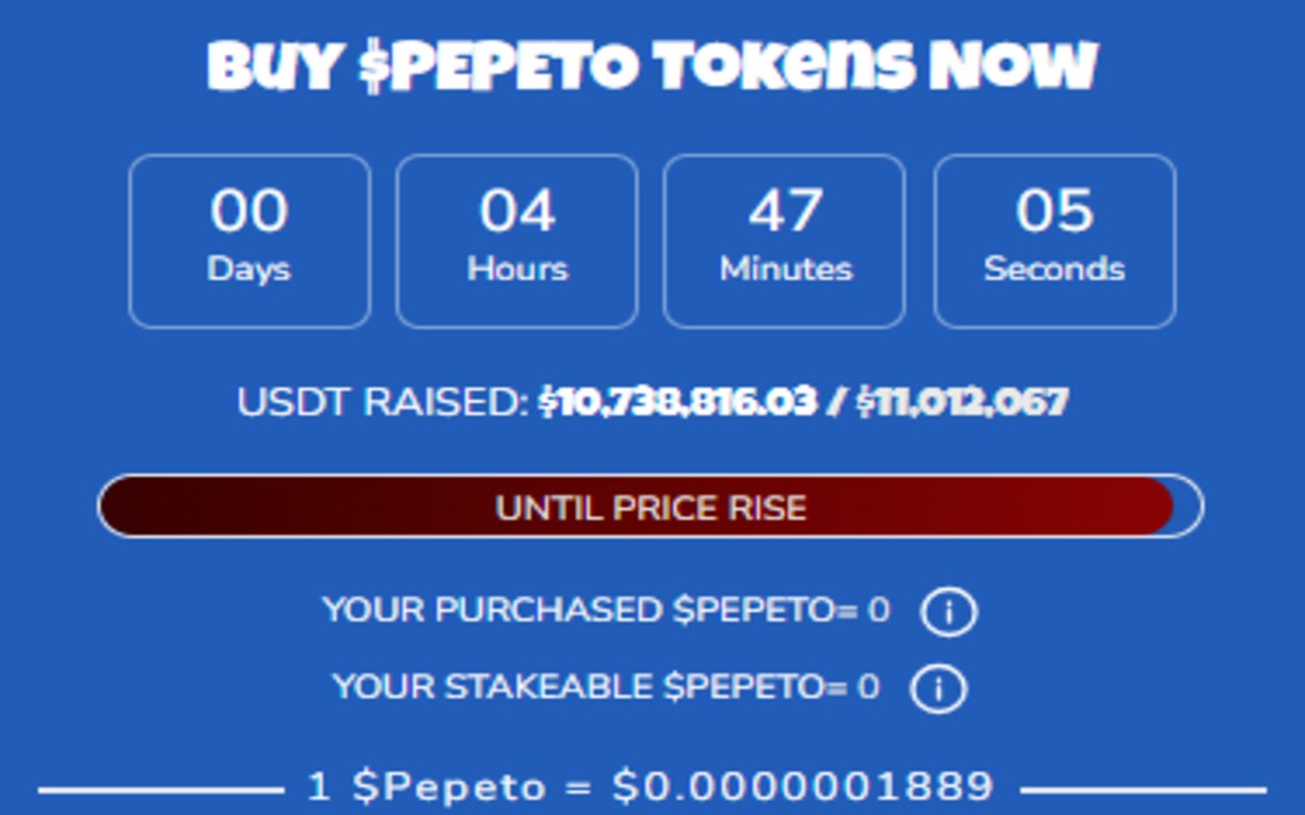 Pepeto listing news official presale dashboard 