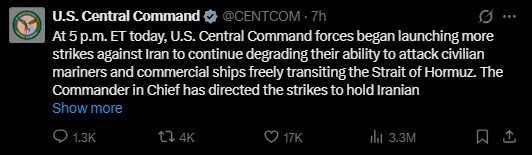 U.S. Central Command forces began launching U.S. Central Command forces began launching