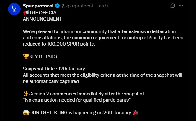Spur Protocol Listing Date January 26