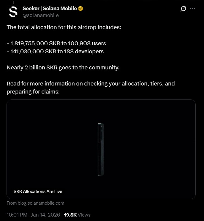 Solana Seeker SKR Airdrop Distribution