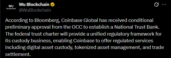 Coinbase Trust charter 