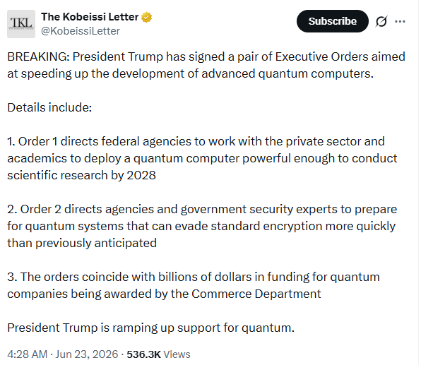 Trump quantum executive order 2031 post-quantum 