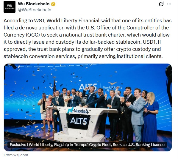 World liberty financial seeks national bank charter