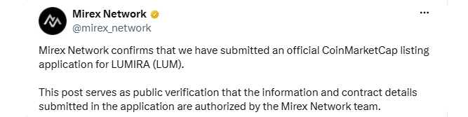 Mirex Network LUMIRA CMC Listing