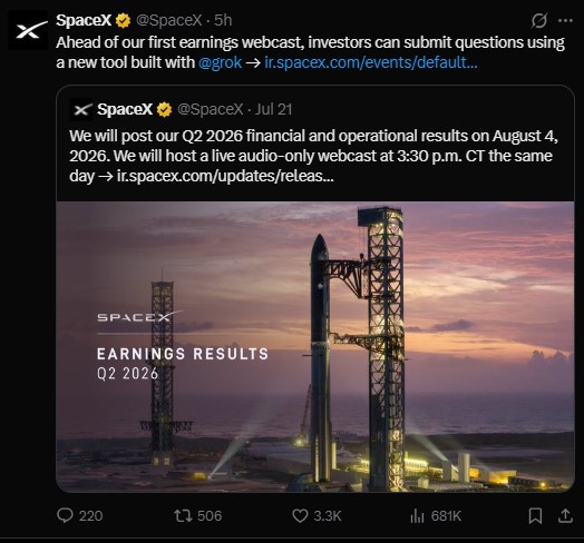 SpaceX Earning Webcast