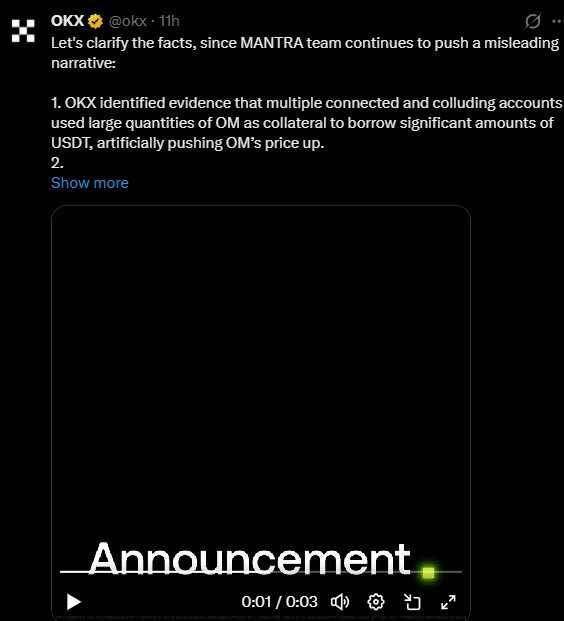OKX Explains OM Token Price Crash OKX Explains OM Token Price Crash