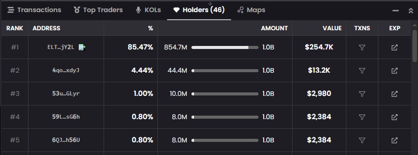 ApeMars top holders data