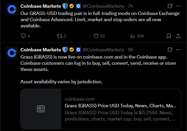 Grass Listing Date 2026 Live on Coinbase Grass Listing Date 2026 Live on Coinbase