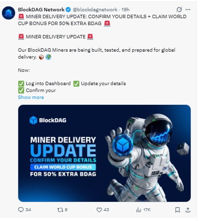 official tweet on x blockDAG