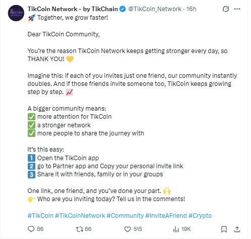 the official TikCoin X posts