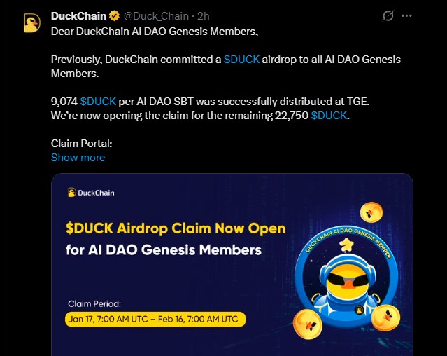 Duckchain Airdrop Claim Reopen