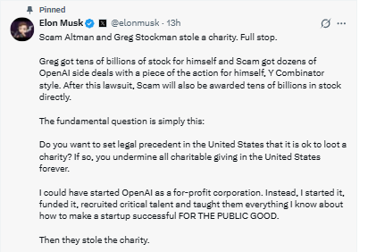 Elon Musk tweet on Sam Altman