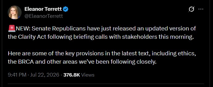 CLARITY Act New Senate Updates Today