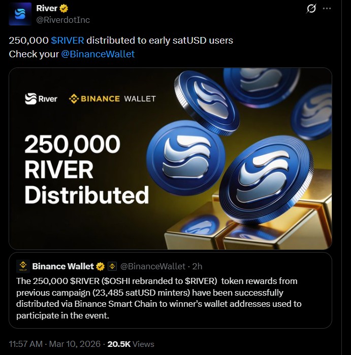 River Token Airdrop Distribution via binance smart chain