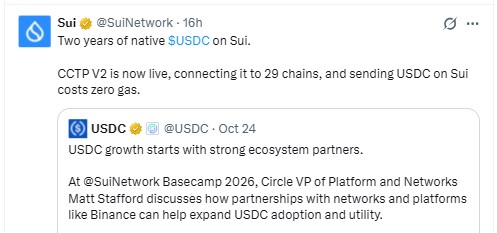 per an official Sui Network post per an official Sui Network post