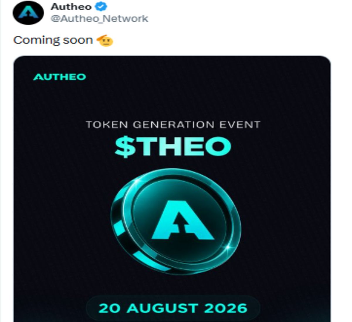 Official Autheo TGE Update X Post showing details Official Autheo TGE Update X Post showing details