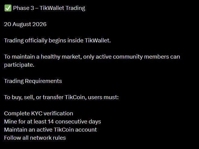 TikCoin Trading Starts August 20