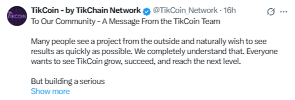 TikCoin separate community message TikCoin separate community message