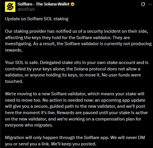 Solflare says user SOL is safe and no funds were touched